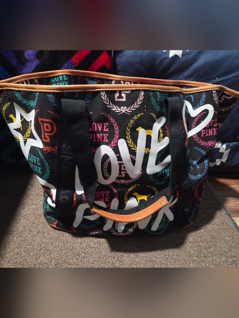 Victoria's Secret Pink Canvas Scribble Tote Bag